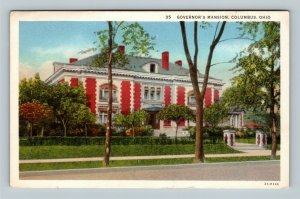 Columbus OH-Ohio, Governor's Mansion, Linen Postcard