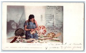 c1905 A Moki Basket Weaver Native American Seated On Ground Arizona AZ Postcard 