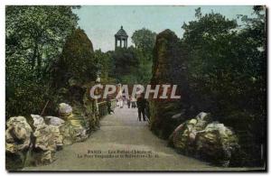 Paris - 19 - Buttes Chaumont - The Suspension Bridge and Belvedere Old Postcard