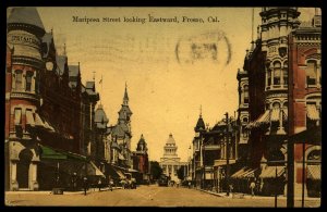 Fresno California 1910 Vintage card Mariposa street mailed to San Francisco