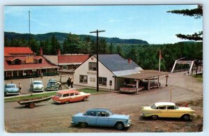 PIGEON RIVER, Ontario ~ Customs CANADIAN BORDER Hotel Bridge 1950s Cars Postcard