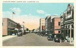 Automobiles Cleveland Street Clearwater Florida Flag Tichnor 1920s Postcard 5379