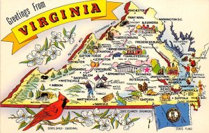 Greetings from Virginia, USA Map Postcard