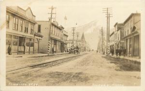 c1920 RPPC Postcard Street Scene Skagway AK Movie Theatre, Signs, Thwaites 4429