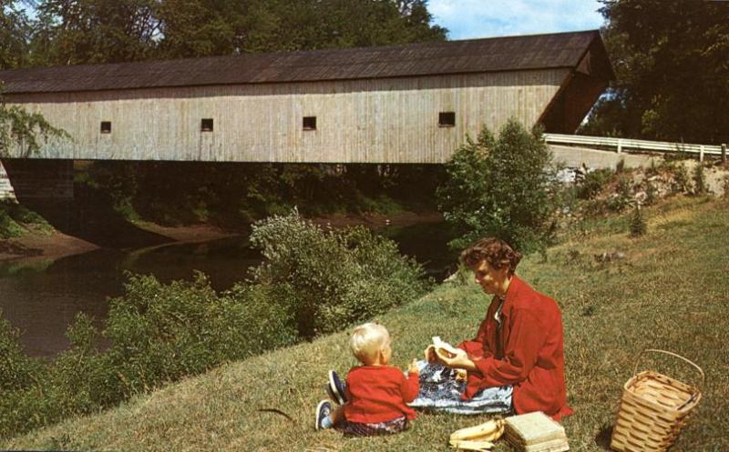 Picnic at Hammond Covered Bridge - Pittsford VT, Vermont