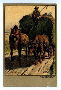 499220 GERMANY Heuernte Haymaking BULL Village by I.P.F. 1903 Kohler