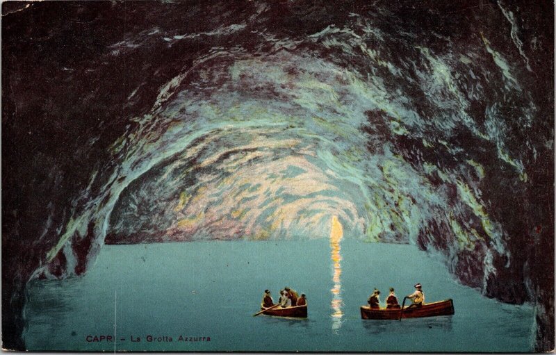 Capri La Grotta Azzurra Interior Naples Italy Rowboats Ocean DB Postcard