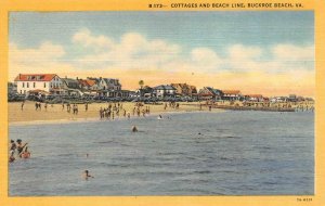 HAMPTON, VA Virginia  BUCKROE BEACH Cottages & Beach~Swimmers  c1940's Postcard
