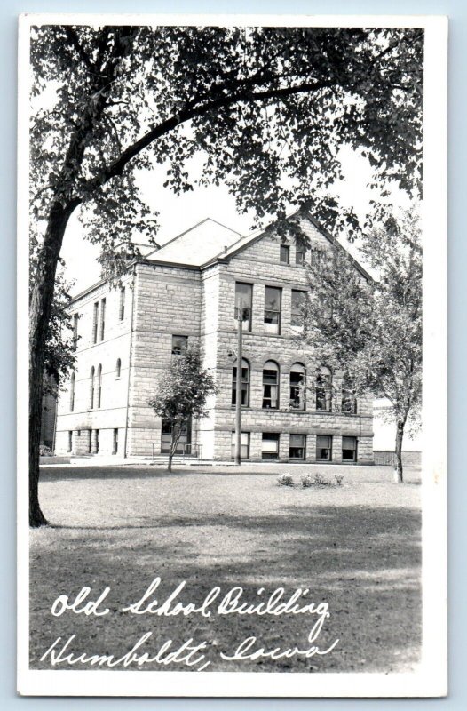 Humboldt Iowa IA Postcard RPPC Photo Old School Building Campus c1950's Vintage