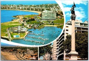 VINTAGE CONTINENTAL SIZED POSTCARD (3) PANORAMIC VIEWS OF MONTEVIDEO URUGUAY 70s