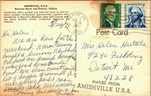 Amishville US Berne Geneva Indiana IN Postcard Cancel PM WOB Note VTG Buggy 