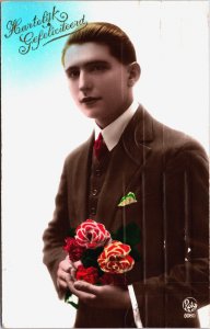 Victorian Men Portrait Colored RPPC B247