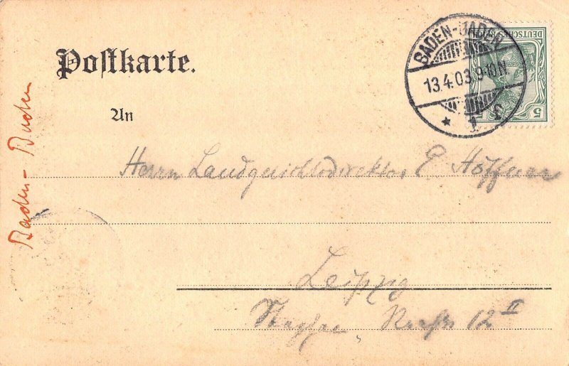 L124 Germany 1903 Baden-Baden, Church, landscape vintage postcard