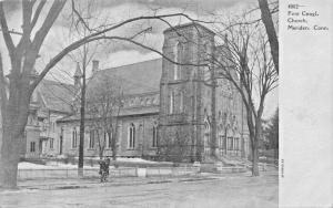 MAIDEN CONNECTICUT~FIRST CONGREGATIONAL CHURCH-MAN & BICYCLE POSTCARD 1900s