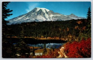 Seattle Washington~Air View Mt Rainier & Reflection Lake~Vintage Postcard