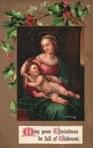 May Christmas Be Full of Gladness Mother & Child Greetings Vintage Postcard 1910