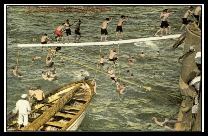 Postcard Admiral Speery Fleet Sailors Bathing Hawaiian Islands 1908