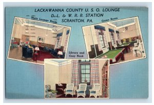 Vintage Lackawanna County USO Lounge D.L & W.R.R. Scranton PA Postcard P220E