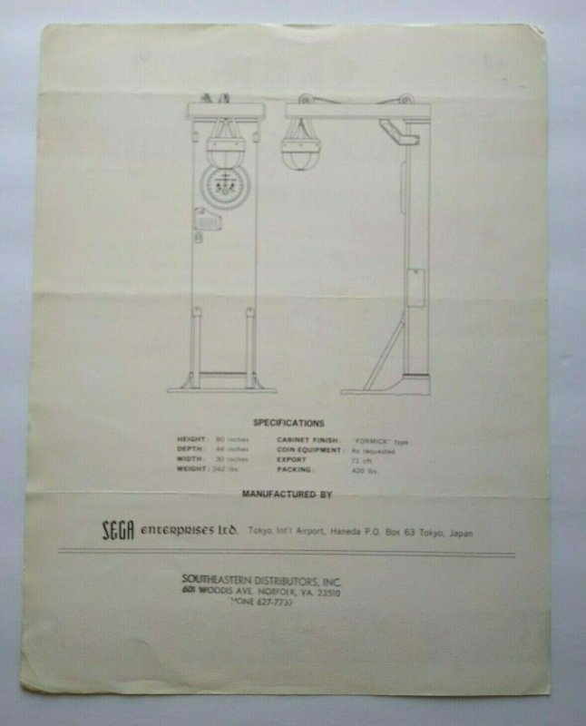 Sega Punching Bag Arcade FLYER Original Boxing Game Art Print Sheet 1960 Rare 