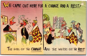 Postcard Comic Came for Change And Rest Hotel Waiter 1941 Old Orchard Beach