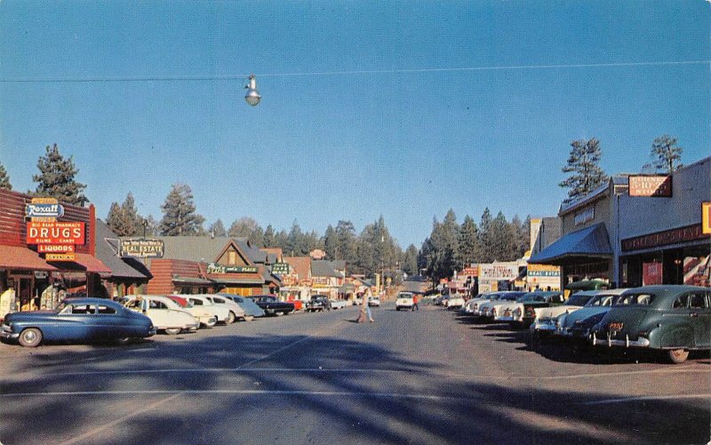 Street Scene Cars Big Bear Lake California 1950s postcard