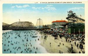 CA - Long Beach. The Cyclone Racer Roller Coaster and Beach