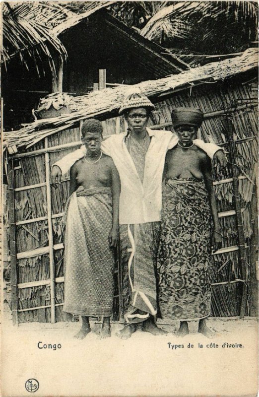 PC CPA ETHNIC NUDE FEMALE CONGO IVORY COAST TYPE AFRICA Vintage Postcard (b571)