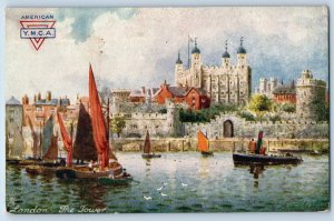 London England Postcard The Tower Boat Scene c1910 YMCA Oilette Tuck Art