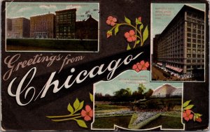 Postcard Multiple Views Greetings from Chicago, Illinois Advertising Tourism