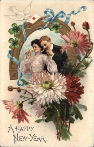 New Year Romance Couple Drink Toast Champagne c1910 Vintage Postcard