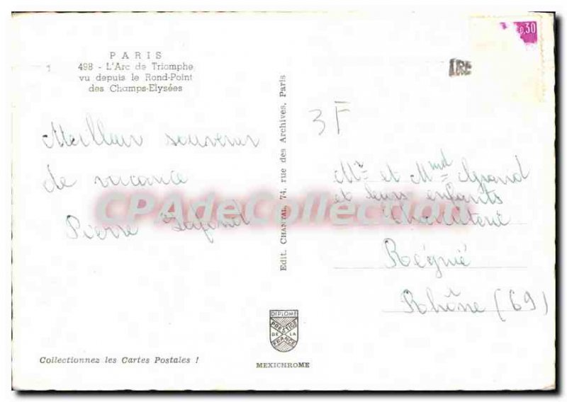 Modern Postcard Paris Arc De Triomphe Seen Depus Le Rond Point