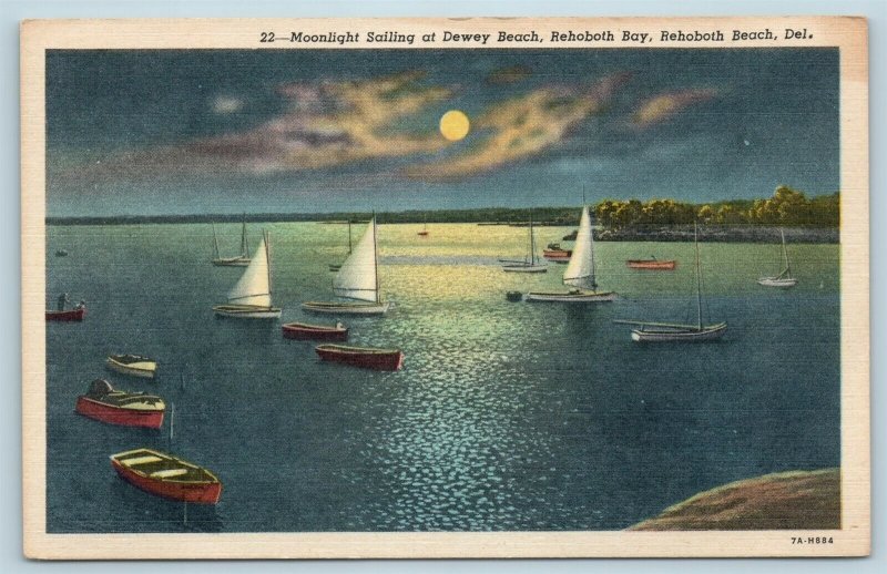 Postcard DE Rehoboth Beach Sailing at Dewey Beach on Rehoboth Bay 1940 #2 X5