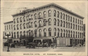 Mt Pleasant Iowa IA Brazelton Hotel c1920 Vintage Postcard