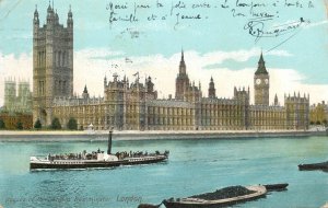 London Thames navigation & sailing galleon Parliament coal barge paddle steamer