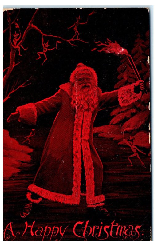 1910s Black Santa A Happy Christmas Black Americana Red Tinted Postcard