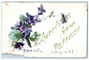 1907 Greetings From Glitter Flower Patterson New Jersey Vintage Antique Postcard