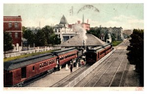 Postcasrd MI Petoskey Suburban Station train depot