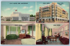Great Falls Montana Postcard Civic Center Auditorium & Park Hotel Multiview 1940