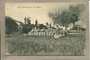  Postcard Rice Threshing in the South Men Working Horse Old Tractors 2696N