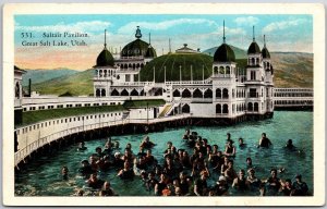 Saltair Pavilion Great Salt Lake Utah UT Bathers Castle Mountain Postcard