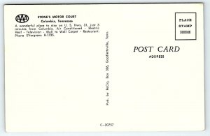 1950s COLUMBIA TN STONE'S MOTOR COURT RESTAURANT U.S. 31 AAA POSTCARD P1125