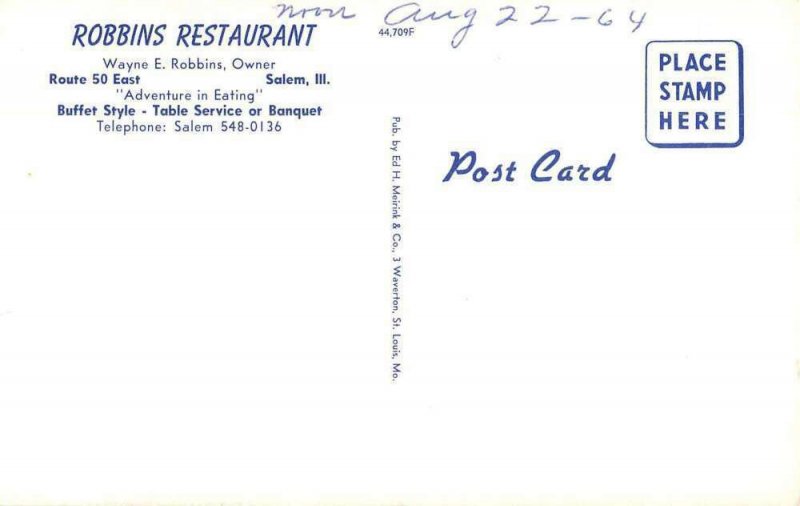 Salem Illinois Robbins Restaurant Vintage Postcard AA35194