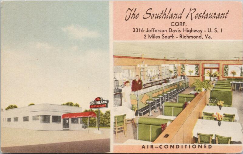 The Southland Restaurant Richmond VA Virginia USA Unused Vintage Postcard F4