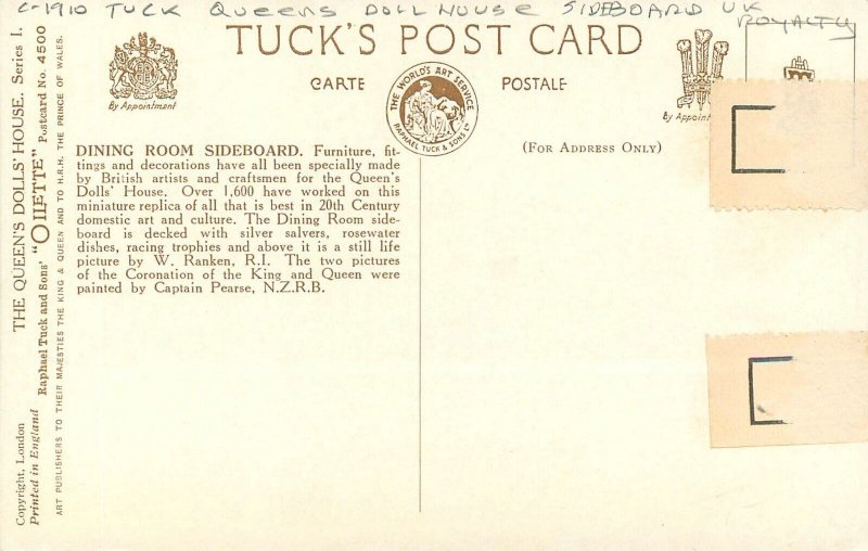 Postcard UK C-1910 Tuck Queens Dollhouse Sideboard Uk Royalty 23-7930