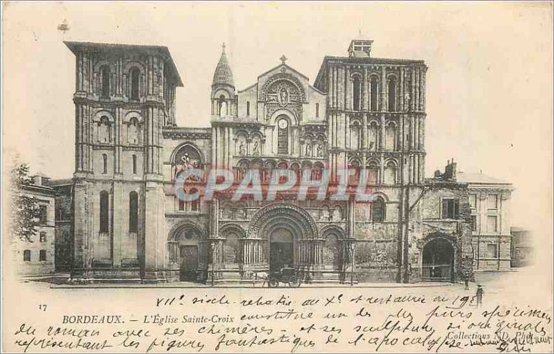 Postcard Old Bordeaux Church Holy Cross (map 1900)