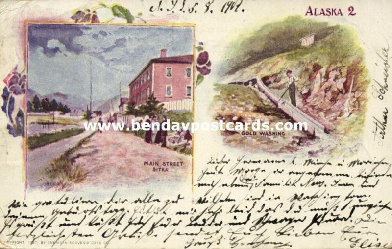 Sitka, Alaska, Main Street, Gold Washing Mining (1902) American Souvenir Card