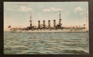 1907 Postcard Posted US Navy USS Washington Armored Cruiser ACR 11