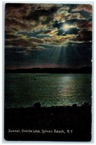 1908 Moonlight Oneida Lake Night View Sylvan Beach New York NY Postcard