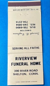 Vintage Matchbook Cover Riverview Funeral Home Shelton, Connecticut MB154