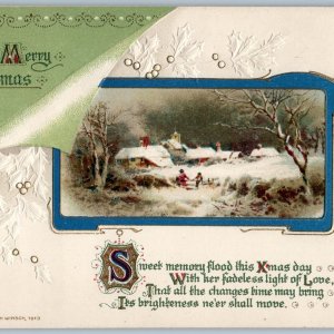 c1913 John Winsch High Quality Embossed Merry Christmas Page Gilt Poem Xmas A195